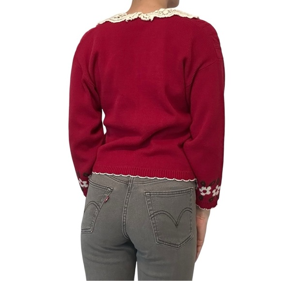 Vintage Cardigan Sweater Lace Trim Grandma Dainty Knit Floral Size Extra Small - Picture 2 of 6